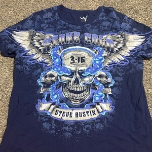 WWE Stone Cold Steve Austin Skull Tee - Navy Blue & Silver
